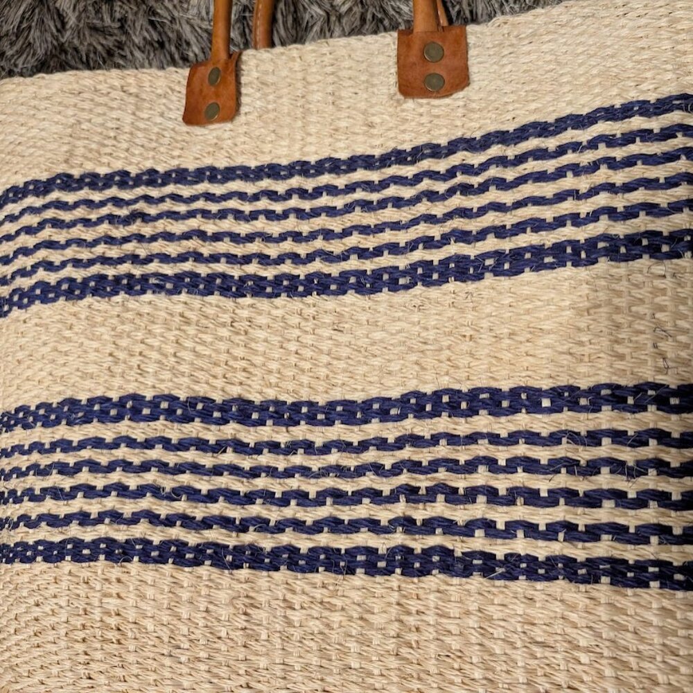 Mar Y Sol Caracas Striped Large Woven Basket Beach Tote Bag - Picture 8 of 10